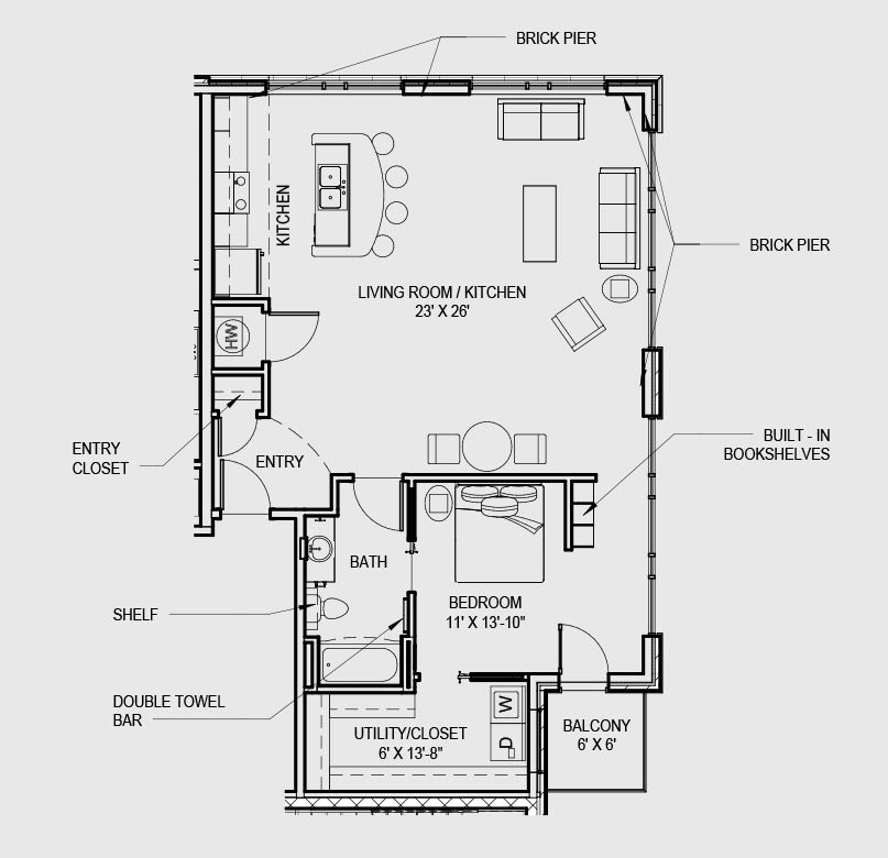 1 Bedroom Apartment C | Studio 531 | Studio and 1 Bedroom Apartments